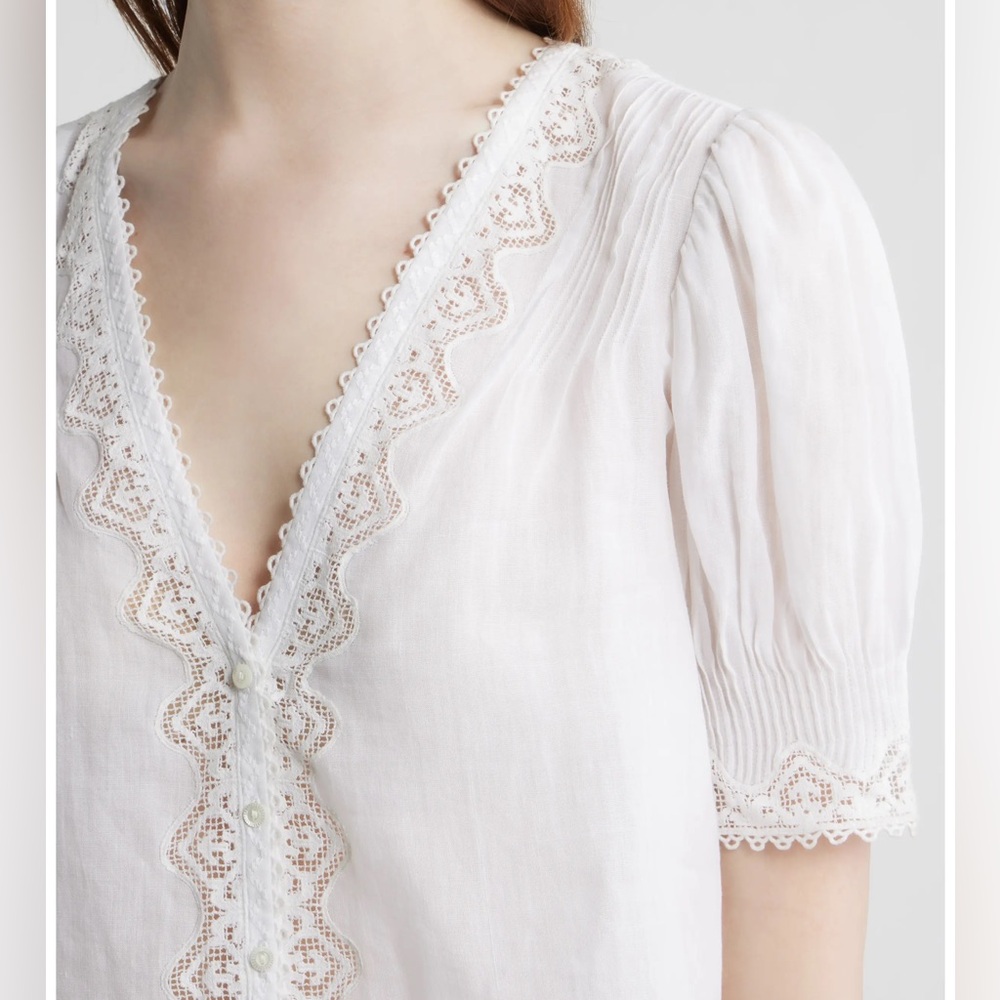 Doen Brigitta Lace Trim V-Neck Ramie Top - Picture 2 of 11